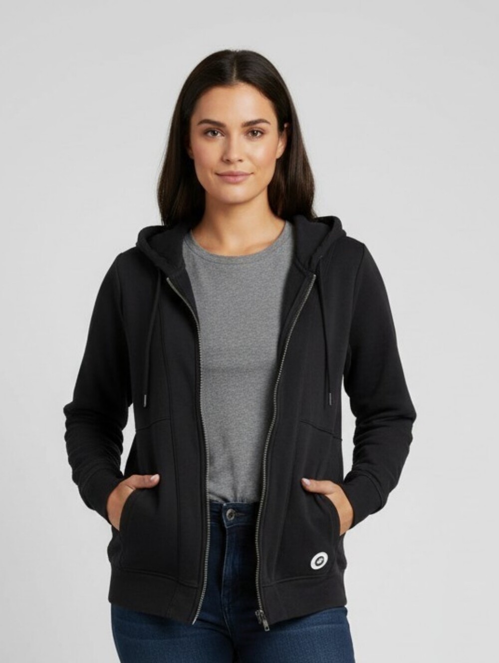 all in motion Black Hooded Double-Zip Bomber Jacket with Drawstrings